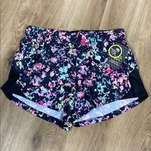 Athletic Works Women's Paint Splatter Athletic Shorts - Black and Pink Medium